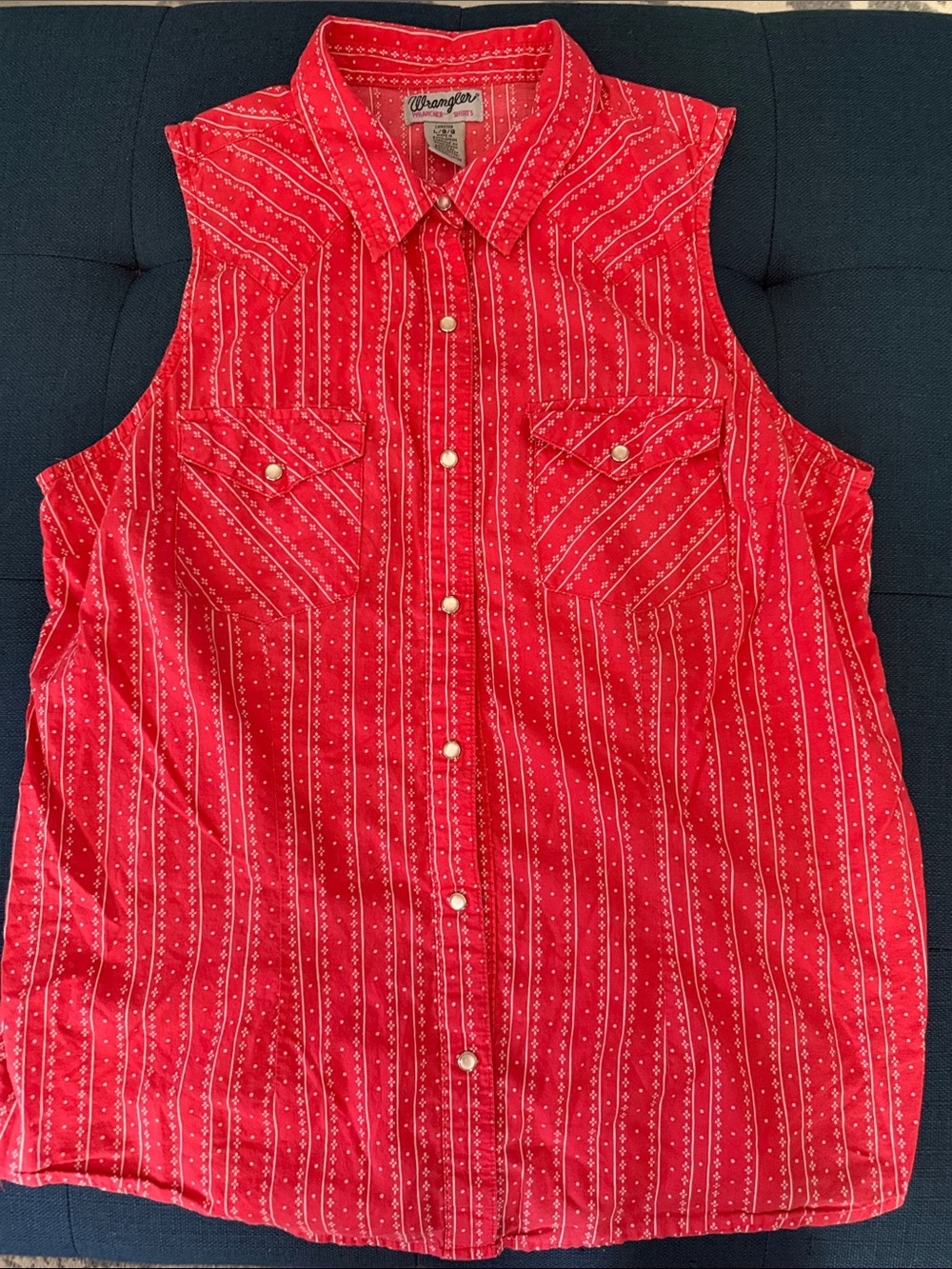 Wrangler Red Sleeveless Pearl Snap Western Shirt Cowgirl Bandana Nashville